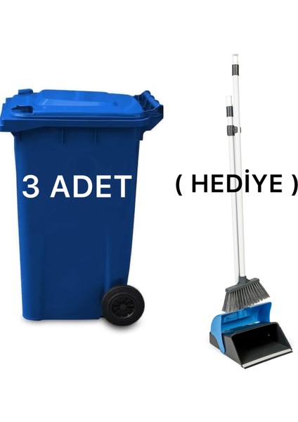 3 Adet Plastik Çöp Konteyneri 240 Litre - Isıya Karşı Dayanıklı -(Faras Hediyeli)