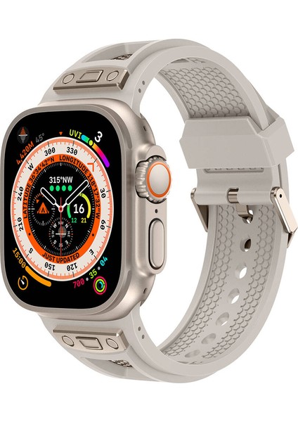 Apple Watch Ultra/ultra2 49MM Uyumlu Hava Alabilen Delikli Metal Süslemeli Desenli Silikon Kordon
