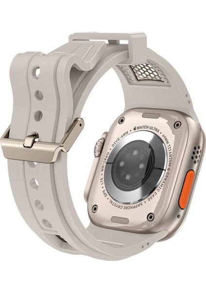 Apple Watch Ultra/ultra2 49MM Uyumlu Hava Alabilen Delikli Metal Süslemeli Desenli Silikon Kordon modelleri