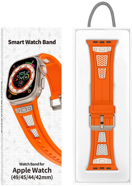 Apple Watch 4/5/6/se 44MM Uyumlu Hava Alabilen Delikli Metal Süslemeli Desenli Silikon Kordon