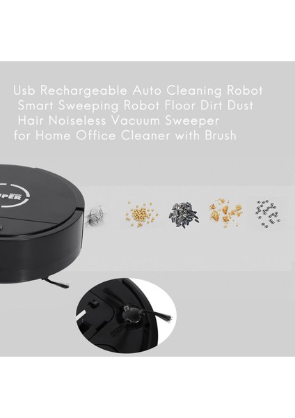 USB Şarj Edilebilir Otomatik Temizlik Robotu Akıllı Süpürme Robotu Zemin Kir Toz Saç Gürültüsüz Vakum Ev Ofis Temizleyici Fırça ile (Yurt Dışından)