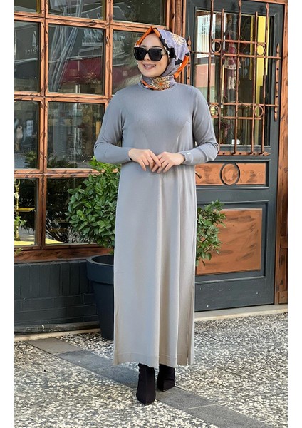 Triko Elbise 6931 Gri