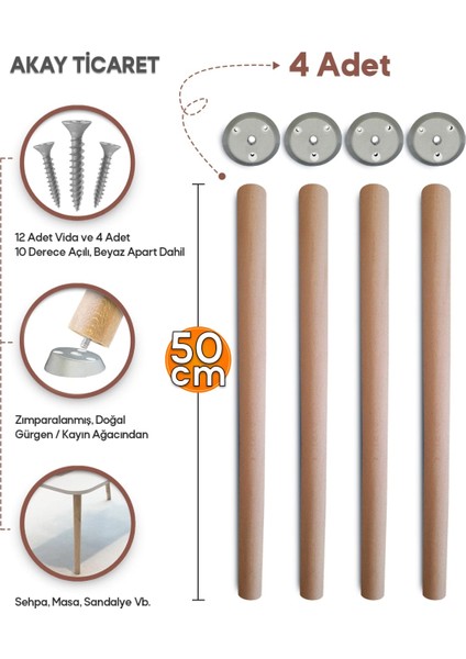 Sehpa Ayağı 50 cm Konik Ayak