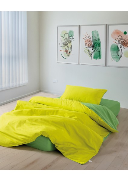 Cozy Home Popping Colors Tek Kişilik Lastikli Çarşaflı Nevresim Takımı Sage Sarı-Yeşil