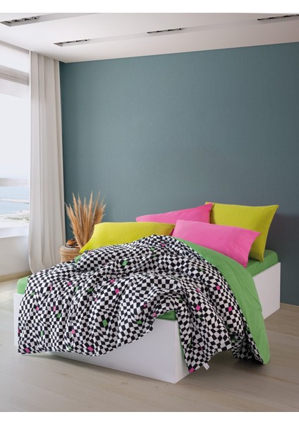 Cozy Home Popping Colors Çift Kişilik Lastikli Çarşaflı Nevresim Takımı Dazzle Yeşil