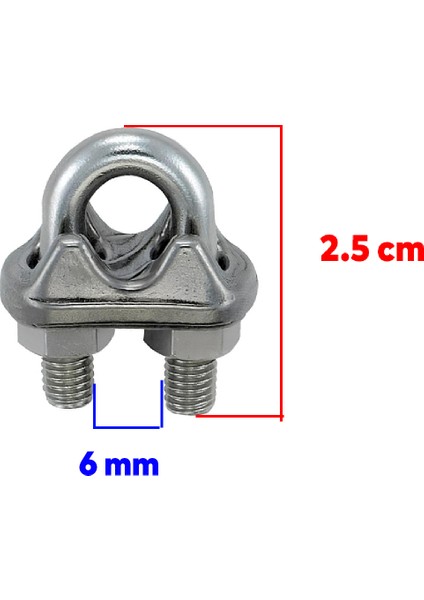 Çelik Halat Sıkma Sabitleme Klemensi 6 mm Çamaşır Ipi Sıkma Bağlama Somunlu A Tipi Kelemens 4 Adet