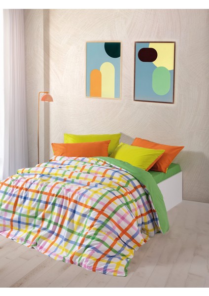 Cozy Home Popping Colors Çift Kişilik Lastikli Çarşaflı Nevresim Takımı Hype Yeşil