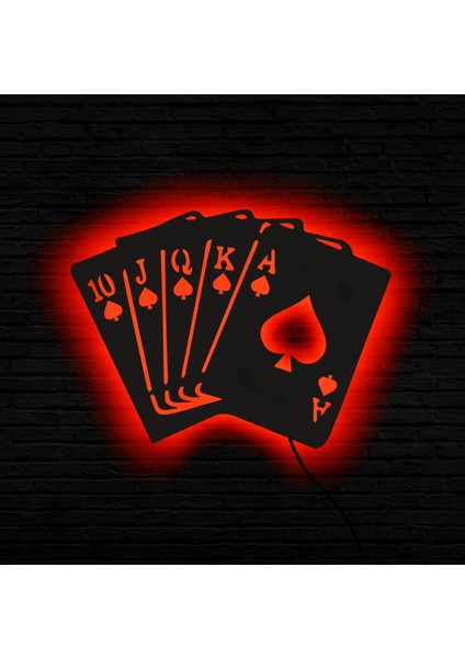 Ledli Tablo,ışıklı Tabela, LED Şeritli Poker Kartları,duvar Aksesuarı Ahşap Tablo,dekoratif Tablo