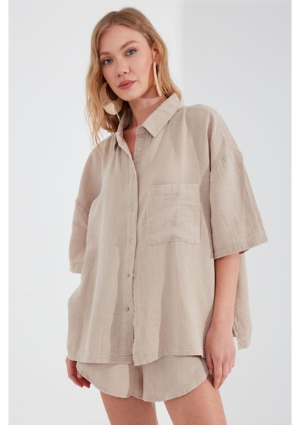 Taş Müslin Kadın Oversize Gömlek | EK1006965-6965
