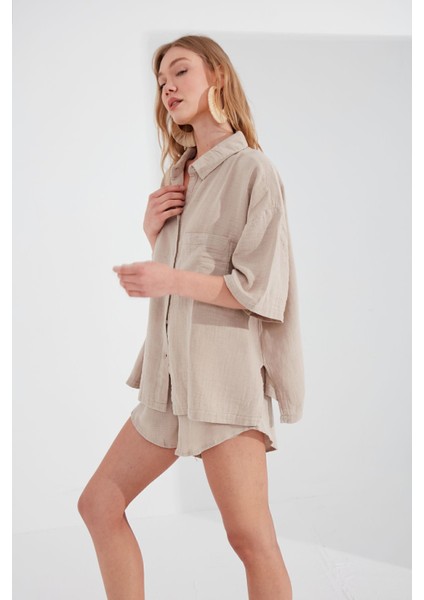 Taş Müslin Kadın Oversize Gömlek | EK1006965-6965