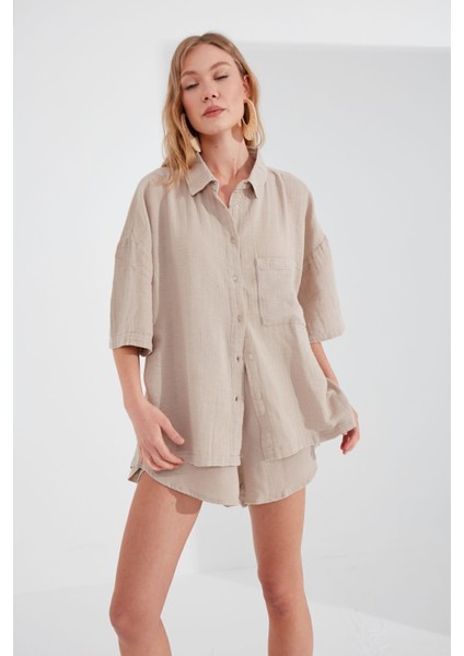 Taş Müslin Kadın Oversize Gömlek | EK1006965-6965
