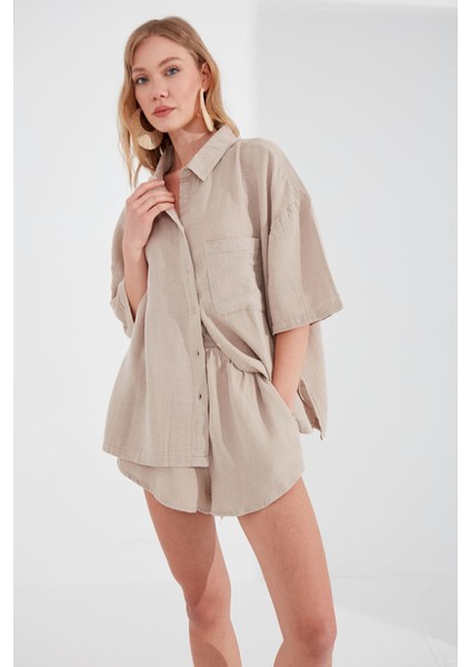 Taş Müslin Kadın Oversize Gömlek | EK1006965-6965