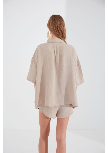 Taş Müslin Kadın Oversize Gömlek | EK1006965-6965