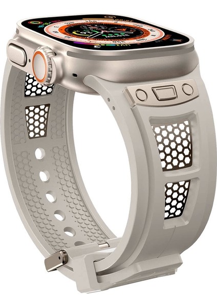 Watch Ultra 49MM Redclick KRD-117 Hava Alabilen Delikli Metal Desenli Silikon Kordon fiyatları