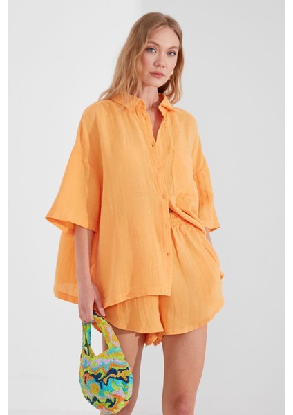 Oranj Müslin Kadın Oversize Gömlek| EK1006965-6965