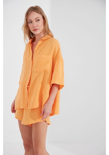 Oranj Müslin Kadın Oversize Gömlek| EK1006965-6965 fiyatları