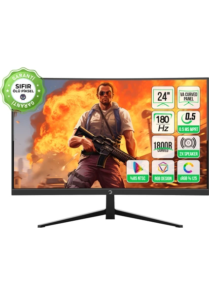 GamePower Vivid T40 24'' Curved RGB 180Hz 0.5ms FHD Va Panel 2x2W Speaker Gaming Monitör (Sıfır Ölü Piksel Garantili)