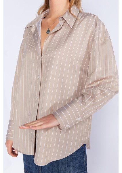 Taş Kadın Çizgili Oversize Gömlek| EK1007430-7430