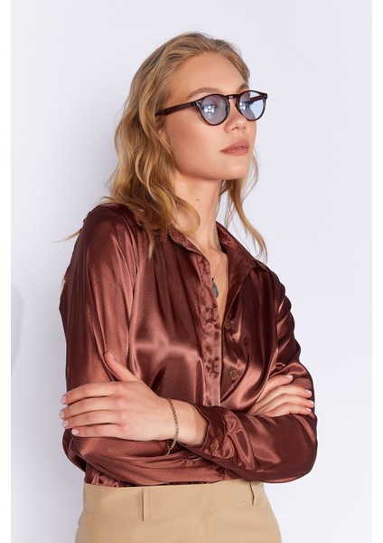 Kahve Hafif Dökümlü Saten Kadın Gömlek| EDI100168937-8937 fiyatları