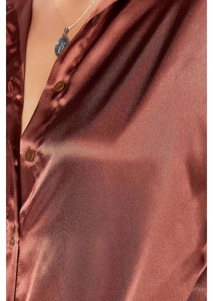 Kahve Hafif Dökümlü Saten Kadın Gömlek| EDI100168937-8937 fırsatları