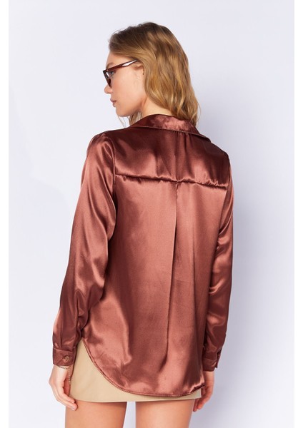 Kahve Hafif Dökümlü Saten Kadın Gömlek| EDI100168937-8937 indirimleri