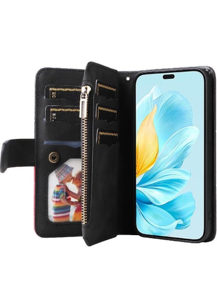 Onur Için Kılıf 200 Lite 5g Dokuz Kart Yuvaları Fermuar Cüzdan Tarzı Kickstand (Yurt Dışından) modelleri