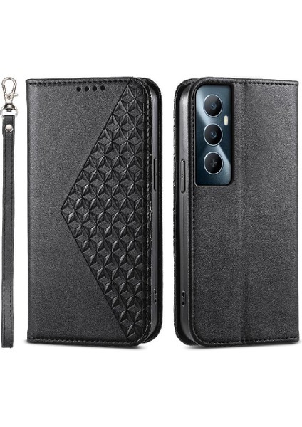 Realme C65 Eşkenar Dörtgen Şekli Günlük Kullanım Için Flip Case El Kayışı Standı Cüzdan (Yurt Dışından)