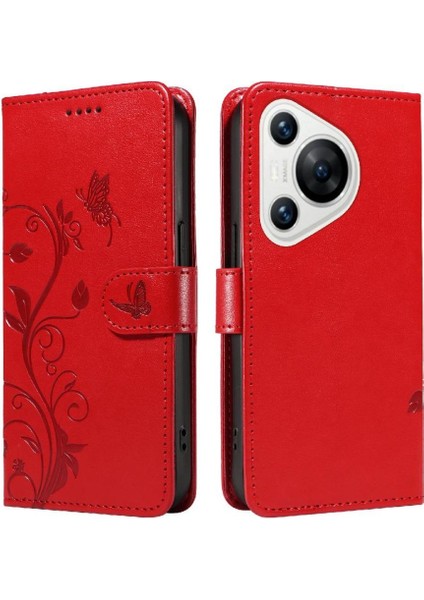 Huawei Pura 70 Kabartmalı Kelebek Yüksek Kaliteli Deri ve Kart (Yurt Dışından)