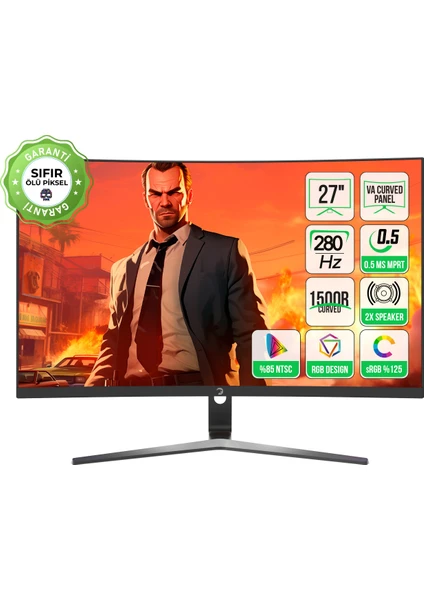 GamePower 27'' Vivid V80 VA Panel Curved RGB 280Hz 0.5ms FHD 2x2W Speaker Gaming Monitör (Sıfır Ölü Piksel Garantili)