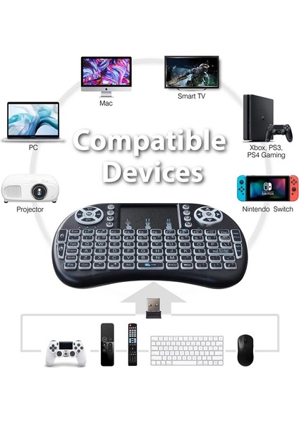 Rabbit Tech Işıklı Mini Kablosuz Tv Klavye Mouse Bataryalı