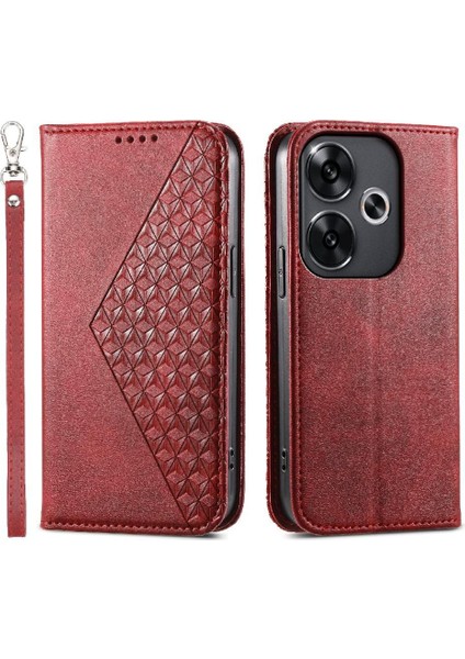 Xiaomi Poco F6 5g Cüzdan Için Flip Case El Kayışı Günlük Kullanım Eşkenar Dörtgen Şekli (Yurt Dışından)