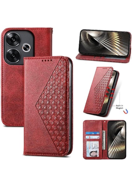 Xiaomi Poco F6 5g Cüzdan Için Flip Case El Kayışı Günlük Kullanım Eşkenar Dörtgen Şekli (Yurt Dışından)