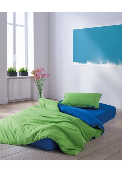 Cozy Home Popping Colors Tek Kişilik Lastikli Çarşaflı Nevresim Takımı Sage Yeşil-mavi