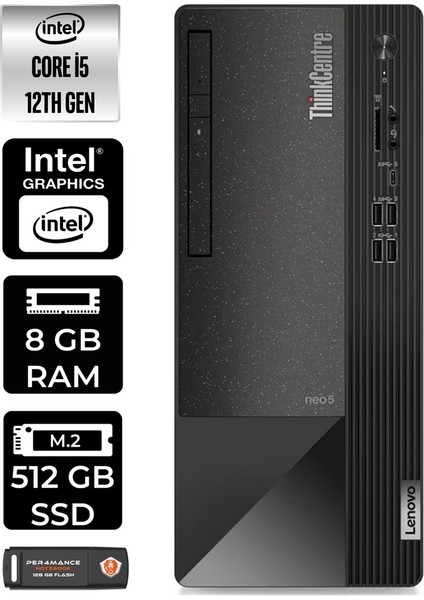 Thinkcentre Neo 50T Intel Core I5 12400 8gb 512GB SSD Fdos 11SE00BPTX Masaüstü Bilgisayar & Per4 USB Bellek 11SE00BPTXP302