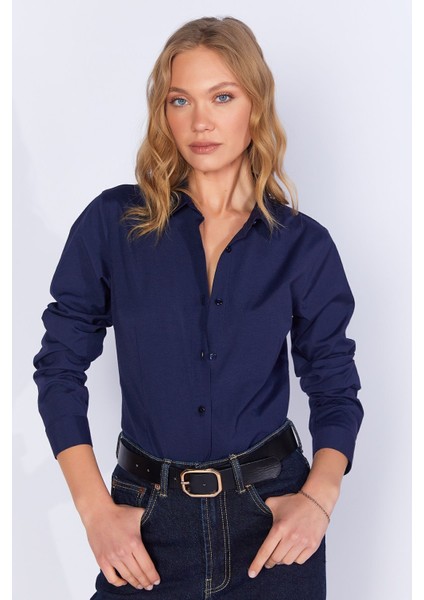 Lacivert Likralı Pamuk Kadın Gömlek| EDI100166847-6847 fiyatları