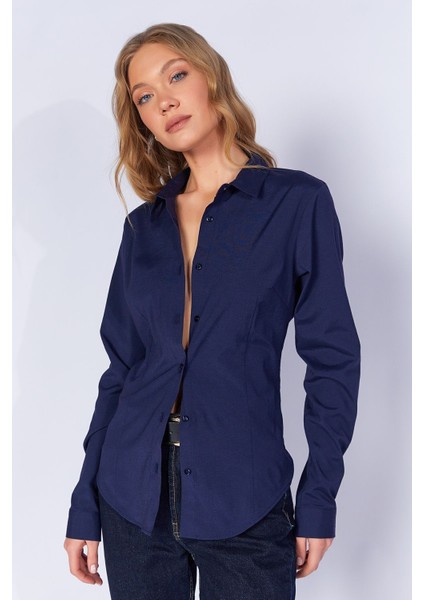 Lacivert Likralı Pamuk Kadın Gömlek| EDI100166847-6847 modelleri