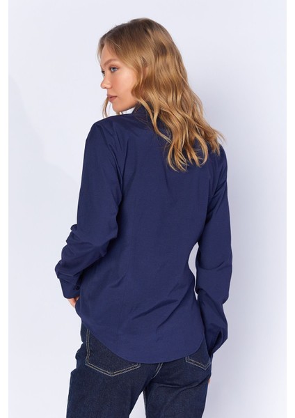 Lacivert Likralı Pamuk Kadın Gömlek| EDI100166847-6847 indirimleri