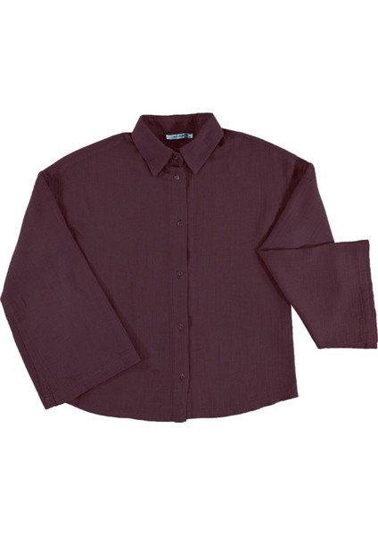 Kahve Taş Kolları Salaş Yıkamalı Müslin Oversize Rahat Kalıp Kadın Basic Gömlek| MKS166881-01-6881 fırsatları