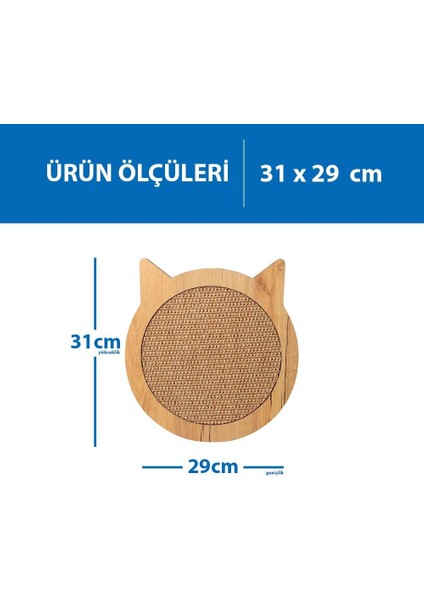 Kedi Otlu Doğal Ahşap Zemin Sisal Tırmalama Tahtası 31 x 29 cm