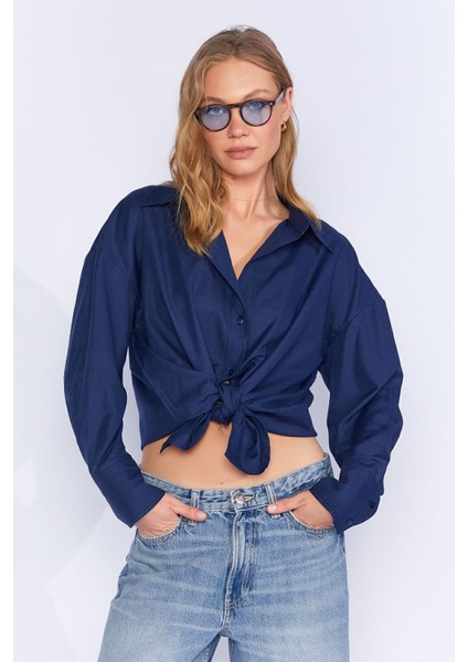 Lacivert Pamuk Karışımlı Oxford Gömlek| EK1000167422-7422