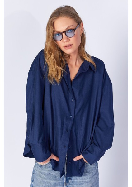 Lacivert Pamuk Karışımlı Oxford Gömlek| EK1000167422-7422 fırsatları