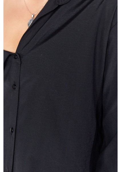 Siyah Asimetrik Poplin Likralı Gömlek| EK1000169256-9256 fırsatları