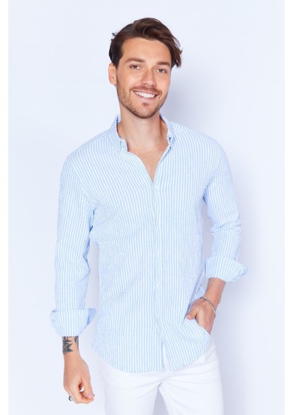 Mavi Erkek Çizgili Gofre Gömlek| ME23S112237-2237