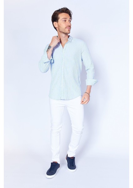Mavi Erkek Çizgili Gofre Gömlek| ME23S112237-2237 modelleri