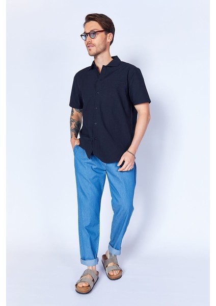 Siyah Pamuk Kırışık Katlı Yaka Kısa Kol Gömlek EE100129280-9280 modelleri