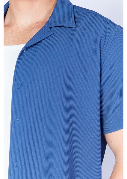Indigo Ottoman Dokulu Esnek Apaş Yaka Kısa Kol Erkek Gömlek | EE100117839-7839 fırsatları