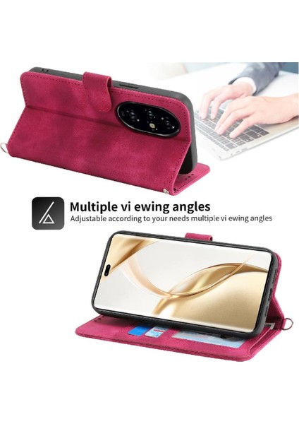 Onur Için Flip Case 200 Pro Çoklu Kredi Kartı Yuvaları Bileklik Kabartmalı (Yurt Dışından)