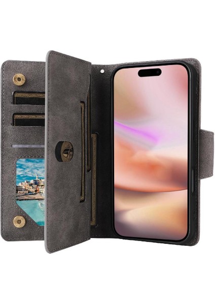 IPhone 16 Için Kılıf Fermuar Cüzdan Kapak Kart Tutucu Manyetik Deri ile (Yurt Dışından) modelleri