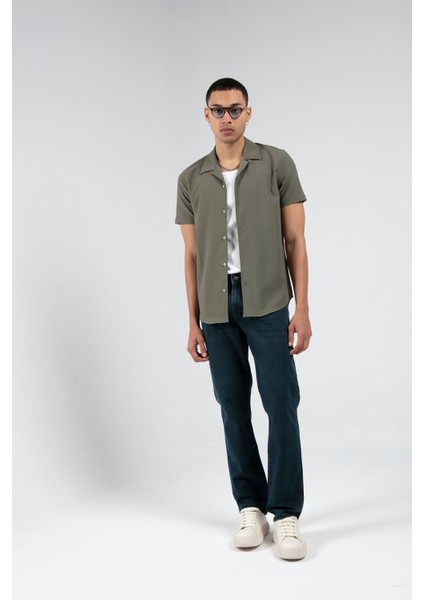 Haki Erkek Slim Fit Apaş Yaka Yazlık Gömlek| EE1007927-7927 fırsatları
