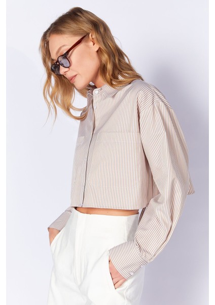 Taş Bağlama Detaylı Çift Cepli Çizgili Gömlek| EK1000169147-9147 fiyatları